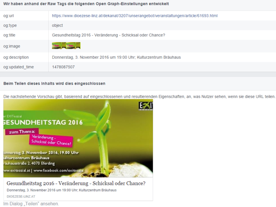 Der Facebook Developer - Open Graph Inhalte aktualisieren
