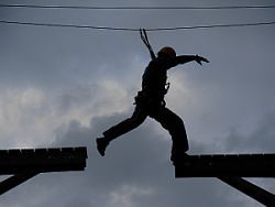 Sprung im Hochseilgarten