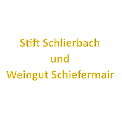 gelber Schriftzug 'Stift Schlierbach und Weingut Schiefermair'