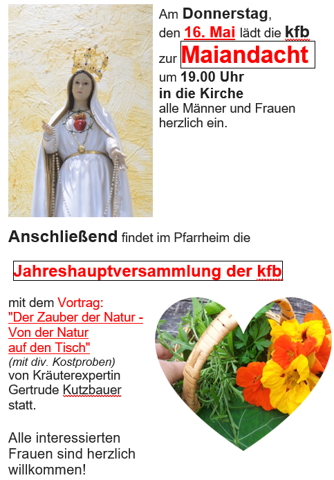 Maiandacht und JHV
