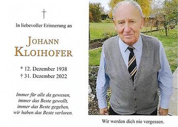 Totenbild Johann Kloihofer