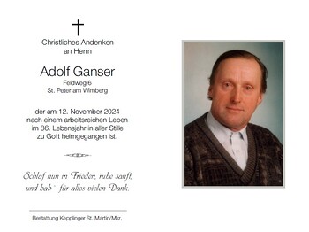 Adolf Ganser / Bestattung Kepplinger