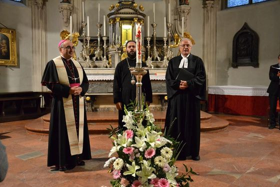 Ökumenischer Gottesdienst mit dem katholischen Bischof Wilhelm Krautwaschl, dem orthodoxen Metropoliten Arsenios Kardamakis und dem evangelischen Bischof Michael Bünker.