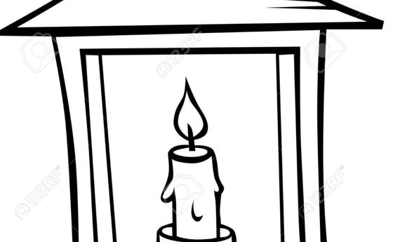 lantern with candle - black outline illustration