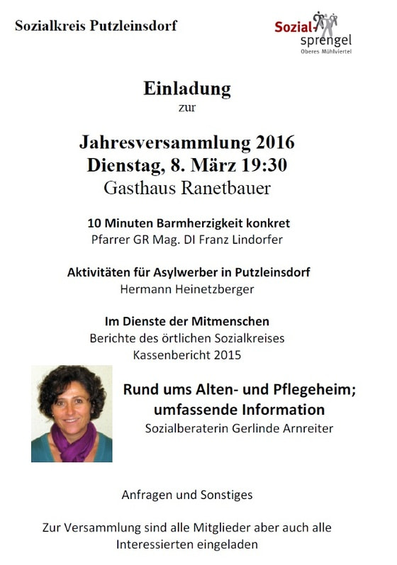 Einladung zur Jahresversammlung des Sozialkreises Putzleinsdorf