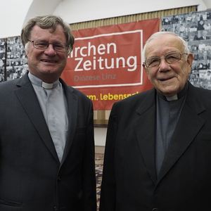 Bischof Scheuer und Bischof Aichern
