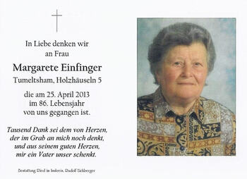 Totenbild Margarete Einfinger
