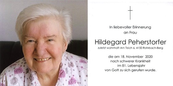 Sterbebild Hildegard Peherstorfer