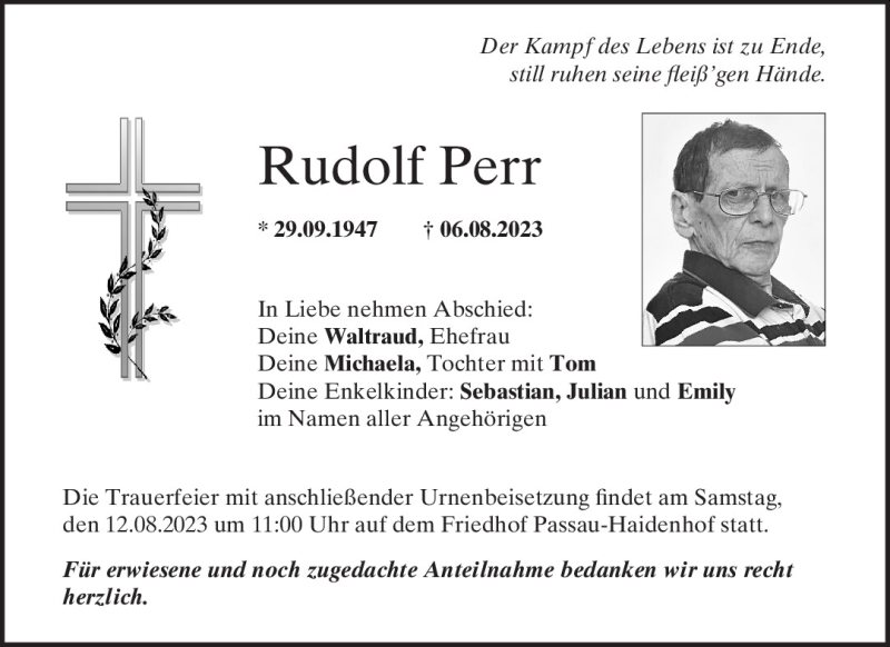 Foto: Sterbebild Herr Rudolf Perr