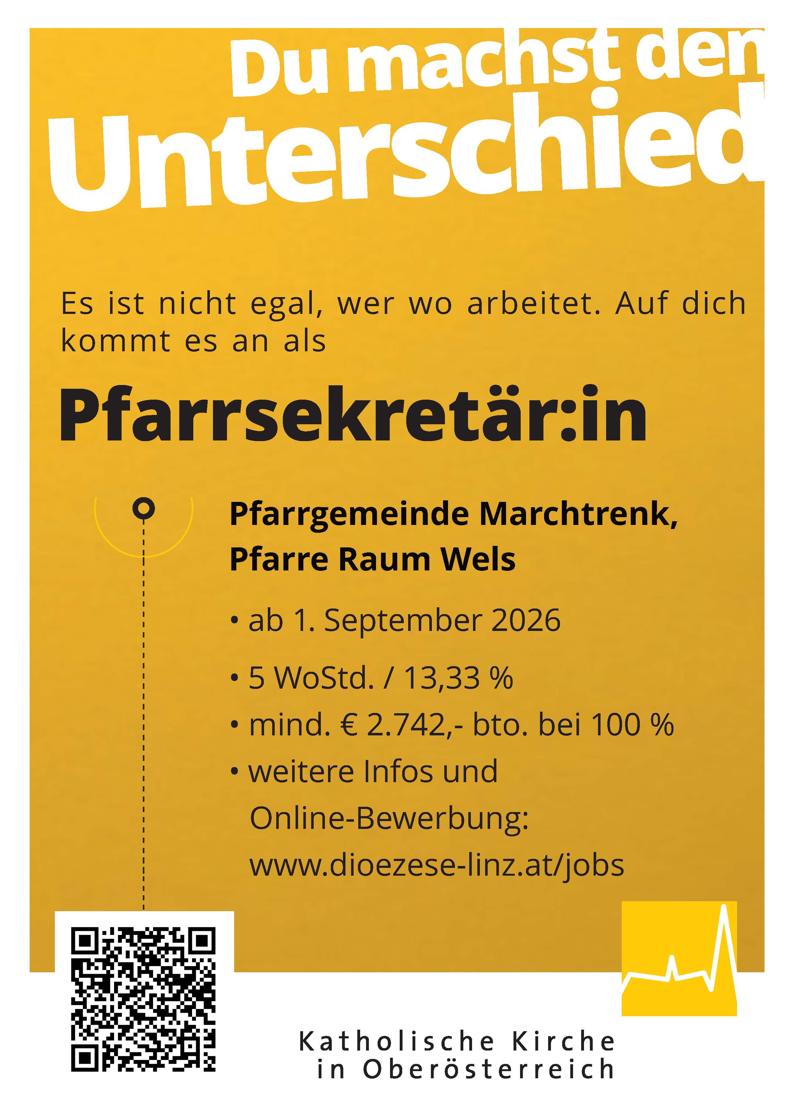 Aushang Sekretariat mit QR-Code zur Bewerbungsseite