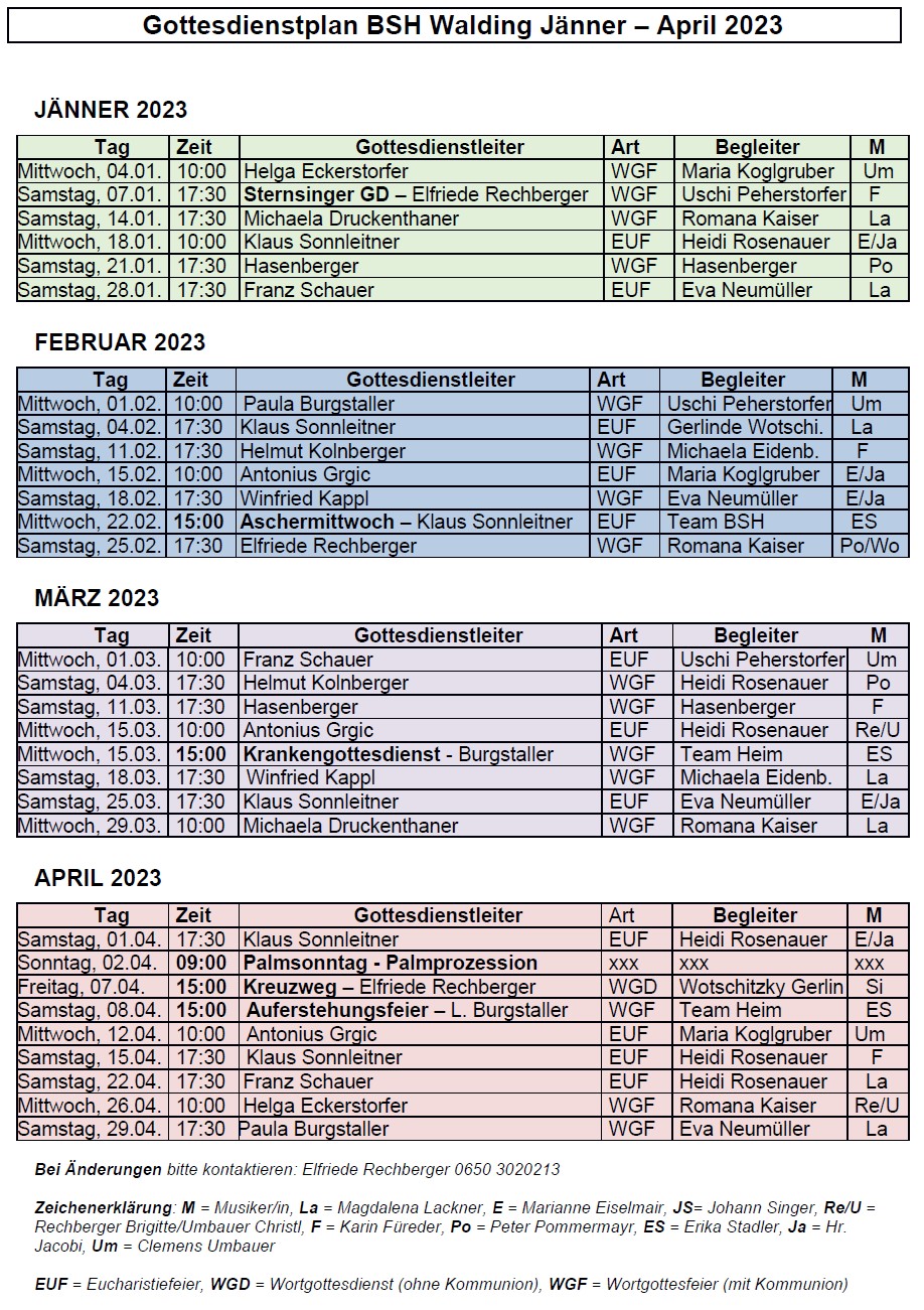Gottesdienstplan Seniorenheim / Elfriede Rechberger Gottesdienstplan Seniorenheim