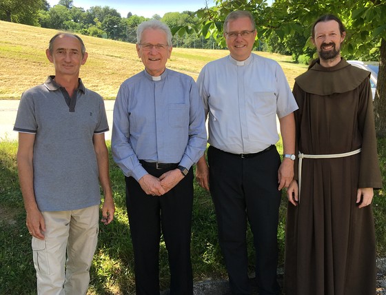 Brasilianische Bischöfe 2019 zu Besuch in Linz; Andreas Reumayr, Bischof Leonardo Ulrich Steiner (Manaus), Bischof Bernardo Johannes Bahlmann (Obidos), P. Andreas Holl