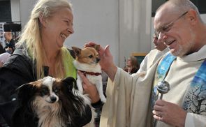 Pfarrer Franz Zeiger bei der Tiersegnung