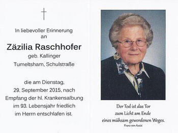 Totenbild Zäzilia Raschhofer