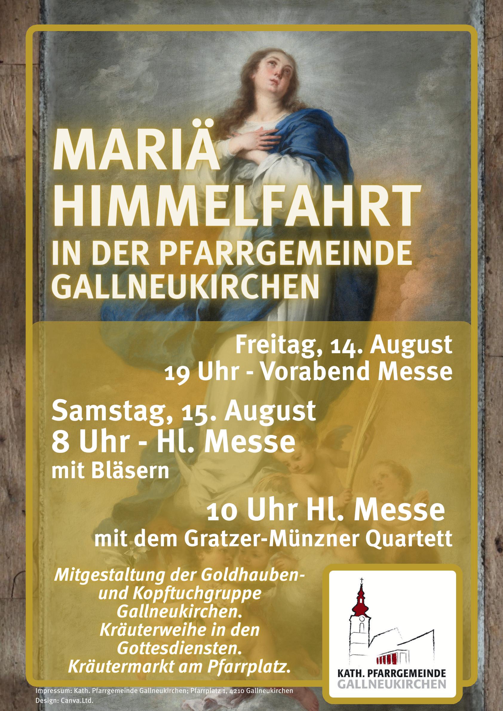 Plakat Maria Himmelfahrt / Pfarrgemeinde Gallneukirchen