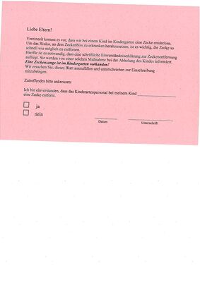 Einverständniserklärung zur Zeckenentfernung