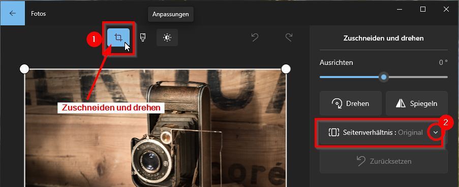 Bild zuschneiden und drehen