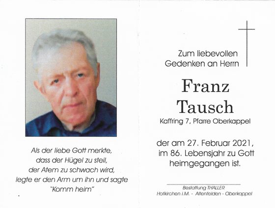 Foto: Sterbebild Herr Franz Tausch