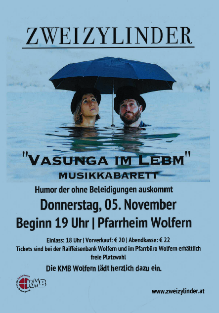 Plakat / KMB Wolfern Plakat zum Muskkabarett 'Vasunga im Lebm'