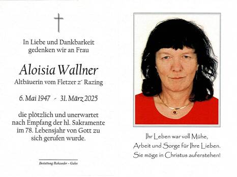 Aloisia Wallner / Bestattung Rakaseder & Galos