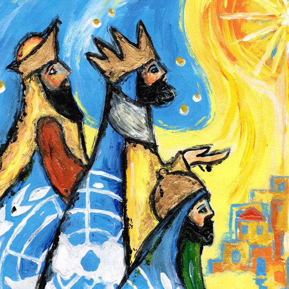 3 Könige vor gelber Sonne