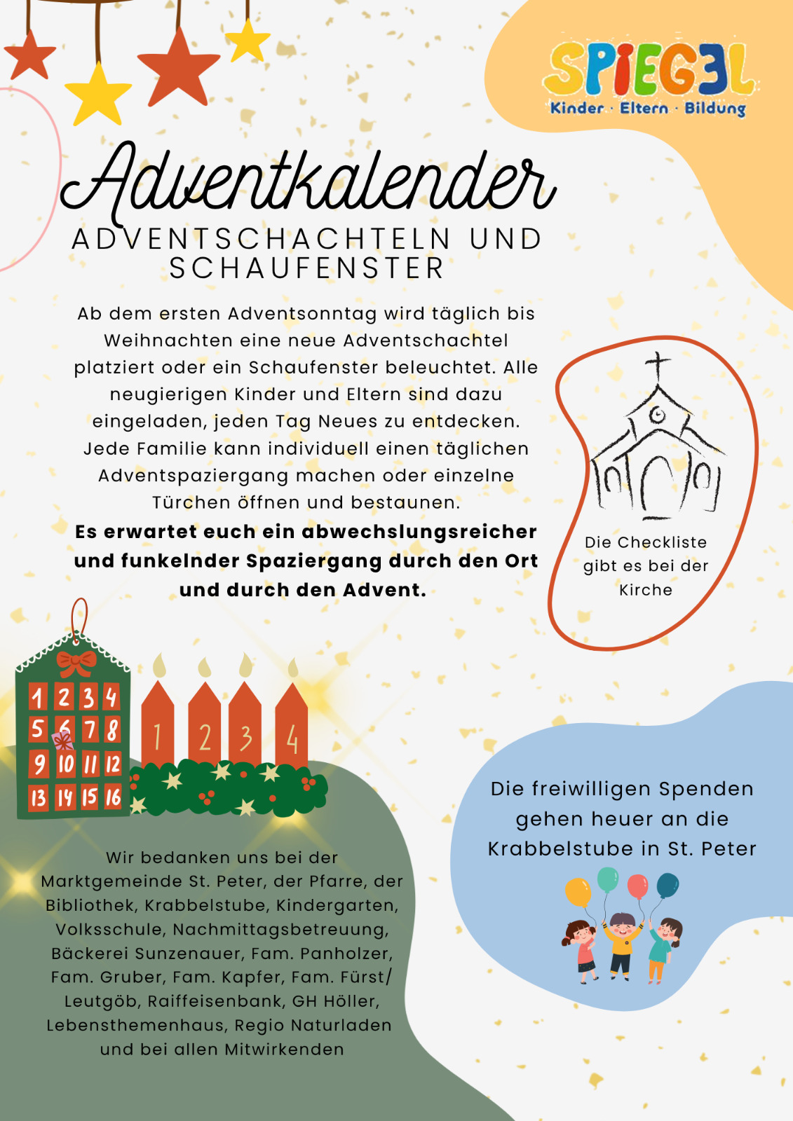Adventkalender Schaufenster und Adventschachteln / SPIEGEL-Treffpunkt St. Peter/Wbg.