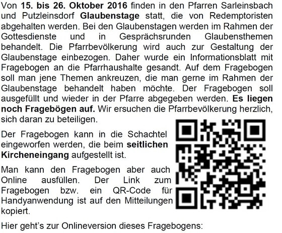 Fragebogen Glaubenstage