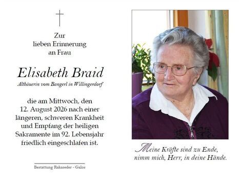 Elisabeth Braid / Bestattung Rakaseder & Galos