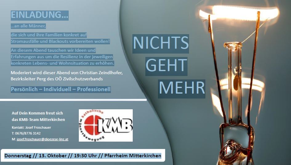 Eine Einladung mit einer Glühbirne zur Veranstaltung 'Black Out - nichts geht mehr'