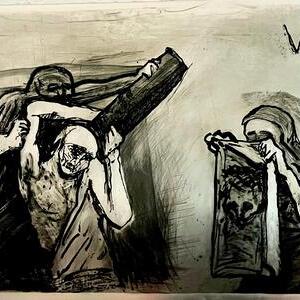 Simon von Cyrene hilft Jesus das Kreuz zu tragen; Veronika reicht Jesus das Schweißtuch