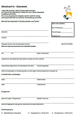 Anmeldedatenblatt Minis