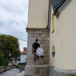 Arbeiter der Fa. Mayerl vor dem Aufstieg