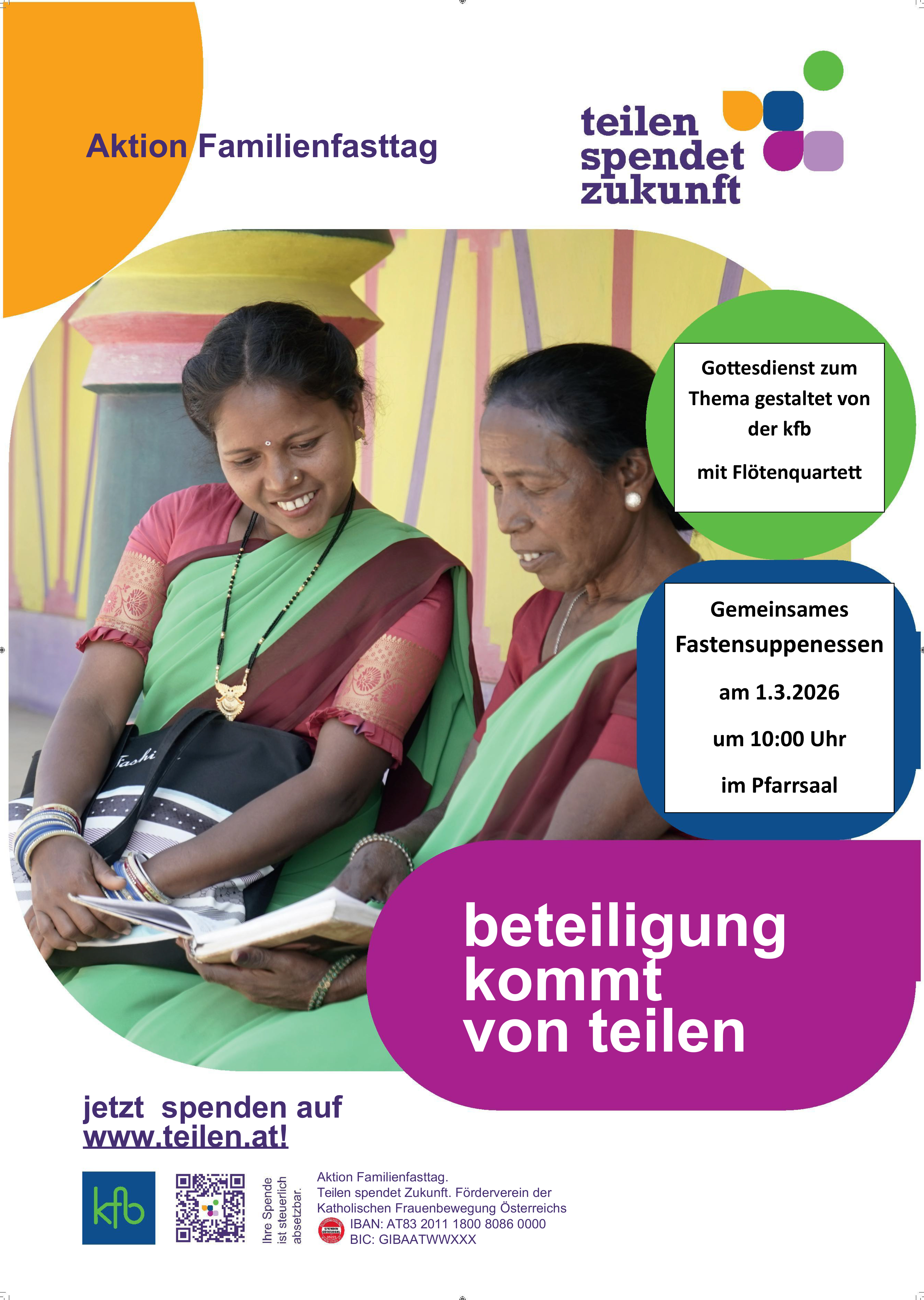 Aktion Familienfasttag, Teilen spendet Zukunft / kfb/Rajeev Kumar Sah Plakat Aktion Familienfasttag, Teilen spendet Zukunft