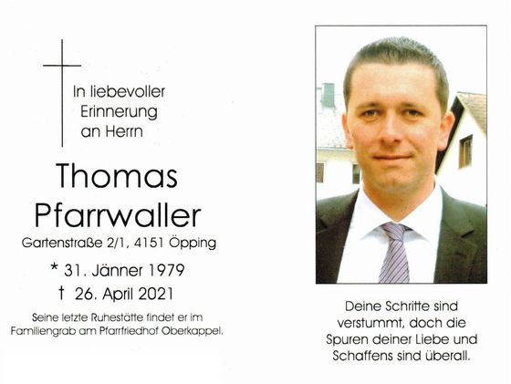 Foto: Sterbebild Herr Thomas Pfarrwaller