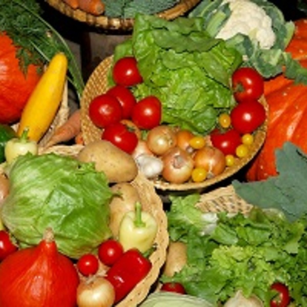 buntes Foto mit Obst und Gemüse