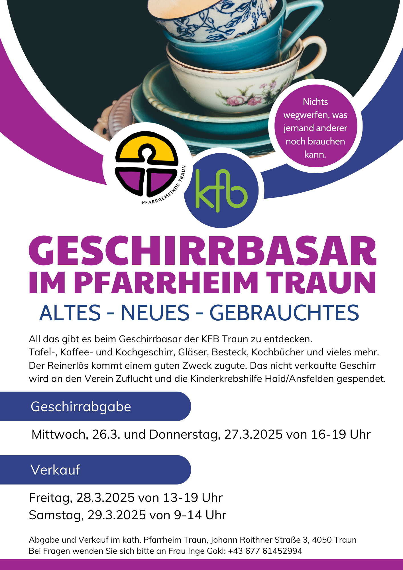 Geschirrbasar im Pfarrheim Traun