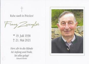 Totenbild Franz Zwingler