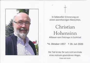 Totenbild Christian Hohensinn