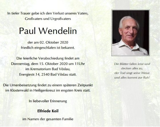 Sterbebild Paul Wendelin