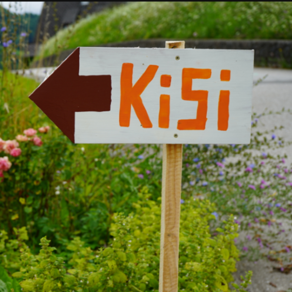 Wegweiser mit Text KiSi in orange