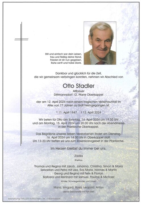 Parte Otto Stadler / Bestatttung Thaler, Hofkirchen Parte Otto Stadler