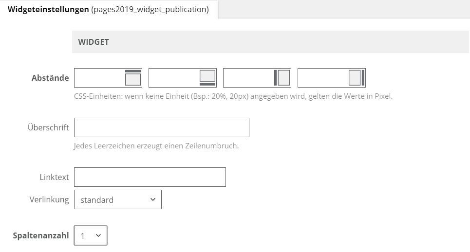 Widgeteinstellungen Publikation