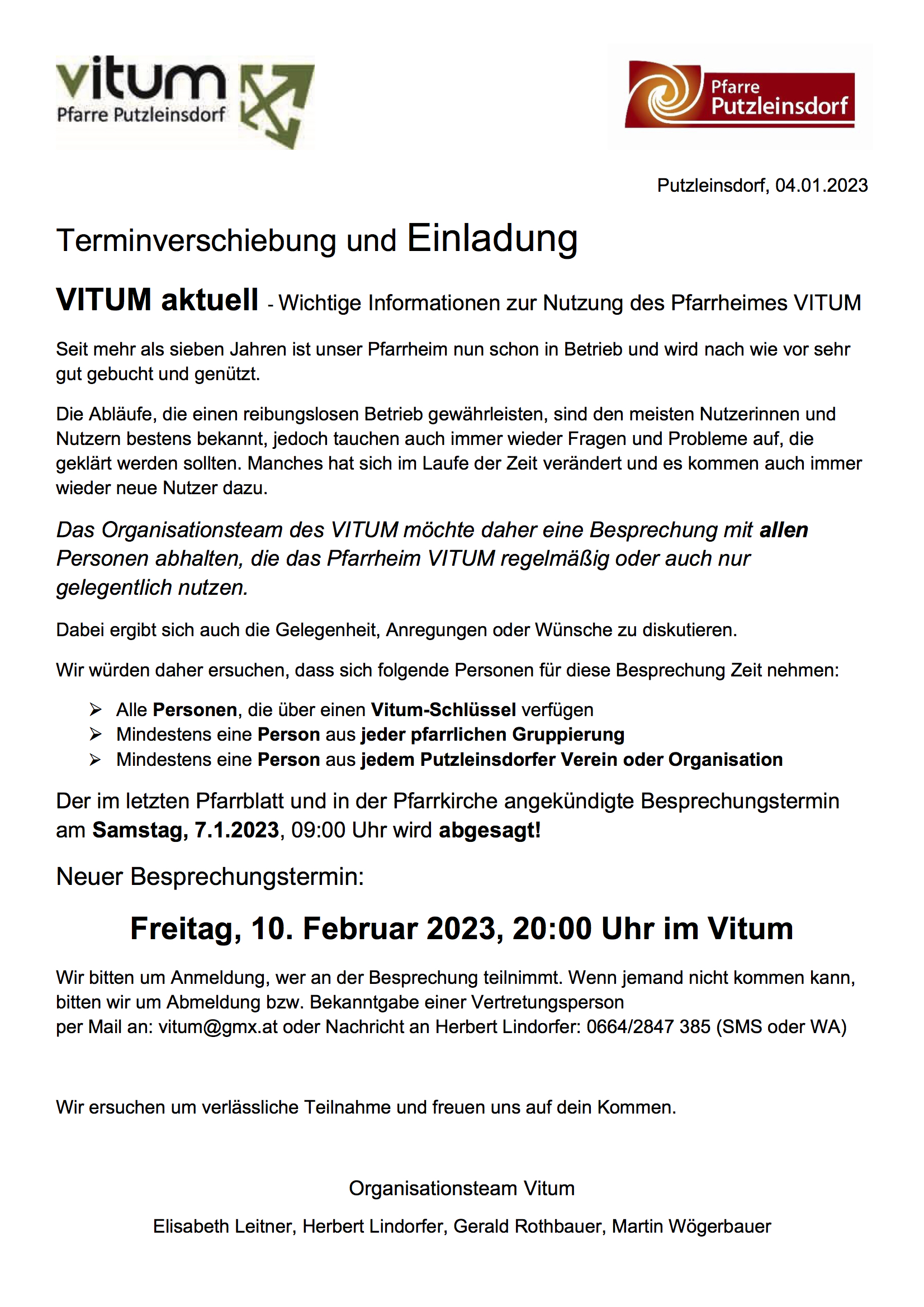 Infobrief Besprechung VITUM