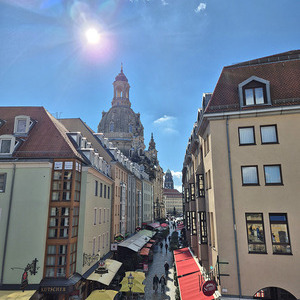 Blick von den Brühlschen Terrassen Richtung Frauenkirche, Ende Tag 2
