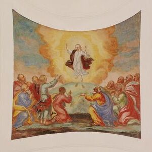 Die Deckenmalerei in der Kalvarienbergkirche Neumarkt im Hausruckkreis zeigt Christus erhoben in einer Wolke aus goldenem Licht. Am Boden sind seine Fußabdrücke erkennbar.  Die Fresken stammen aus der zweiten Hälfte des 18. Jahrhunderts.