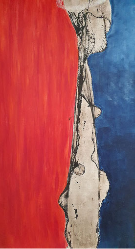 Florianbild / © Pfarrgemeinde Pinsdorf Künstlerin: Ulrike Wintersteiger · 2012 Maße: 116 x 62 cm Mischtechnik (Acryl- und Naturtechnik) auf Pressspanplatte