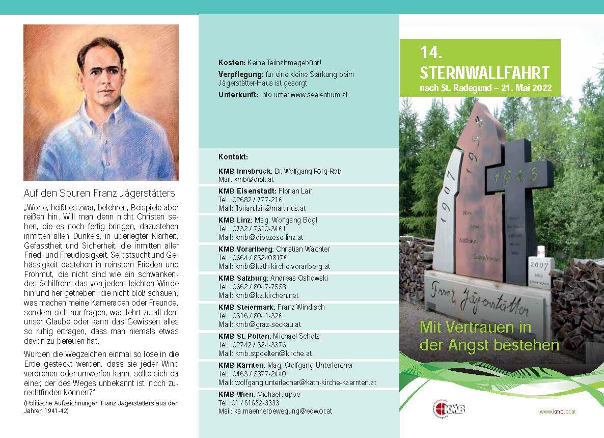 14. KMBÖ-Jägerstätter-Sternwallfahrt nach St. Radegund am Sa, 21. Mai 2022