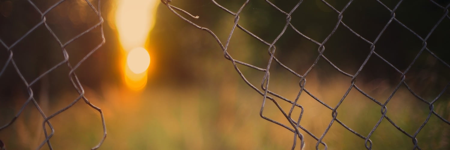 Maschendrahtzaun, der gen Sonne geöffnet ist