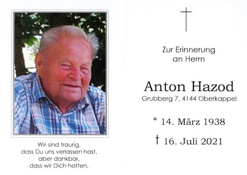 Sterbebild Anton Hazod