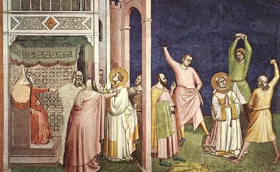 Bernardo Daddi: Das Martyrium des Stephanus, Fresko, 1324, in der Kirche Santa Croce in Florenz 